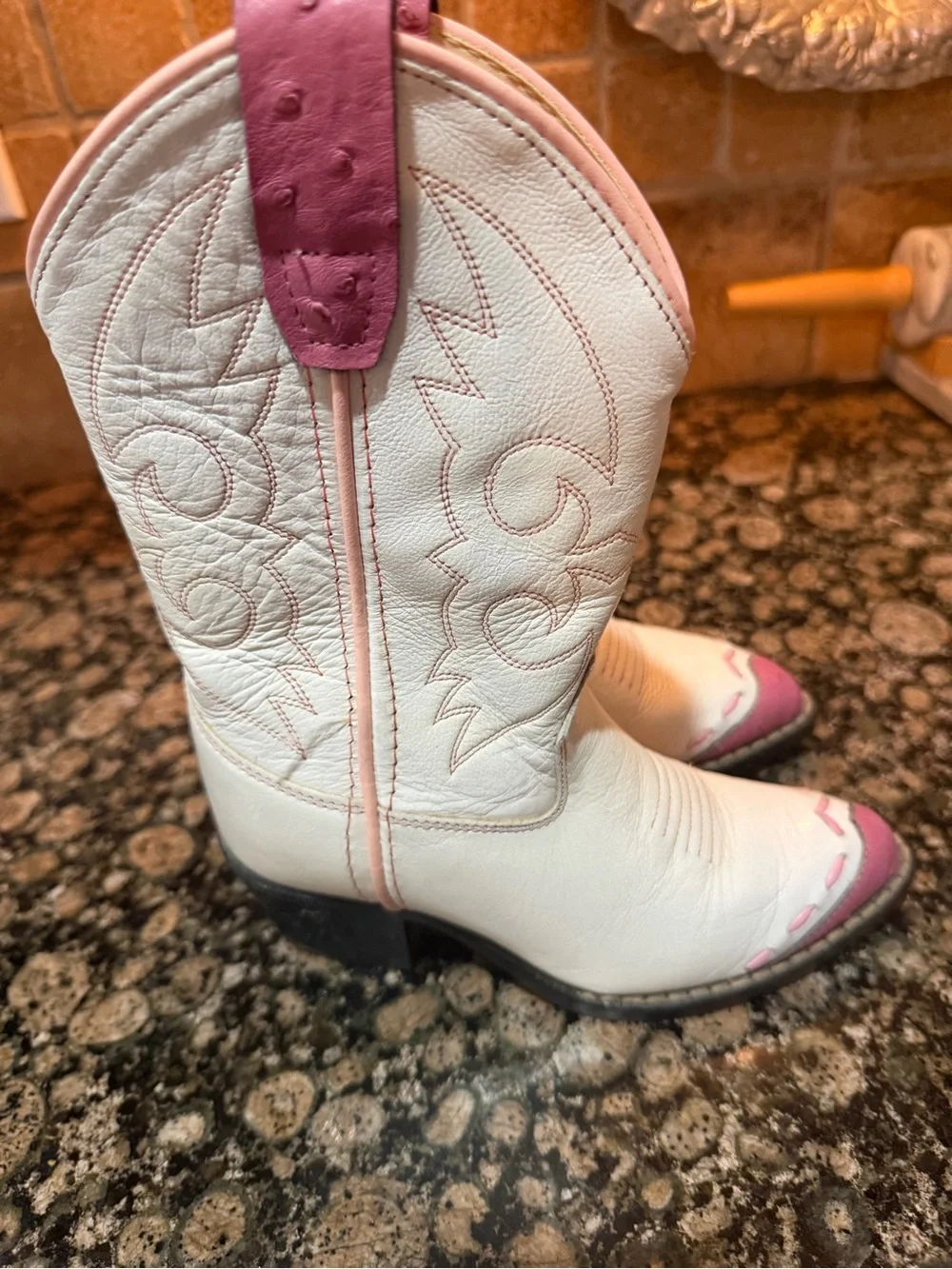 Old West White and Pink Kids' Cowboy Boots
